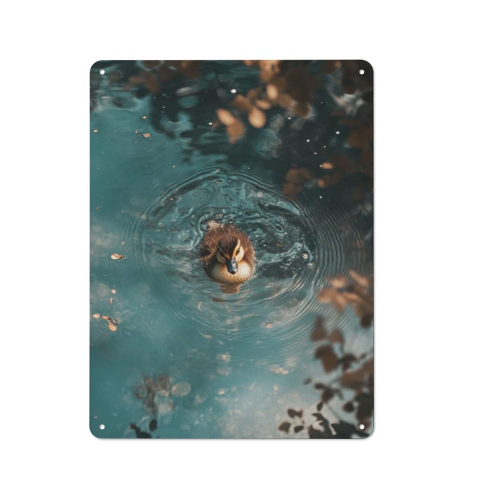 Duckling Swimming in Teal Water Vintage Tin Sign 40x30cm for Pub Or Café, for Everyday Room Decor with A Vintage Look