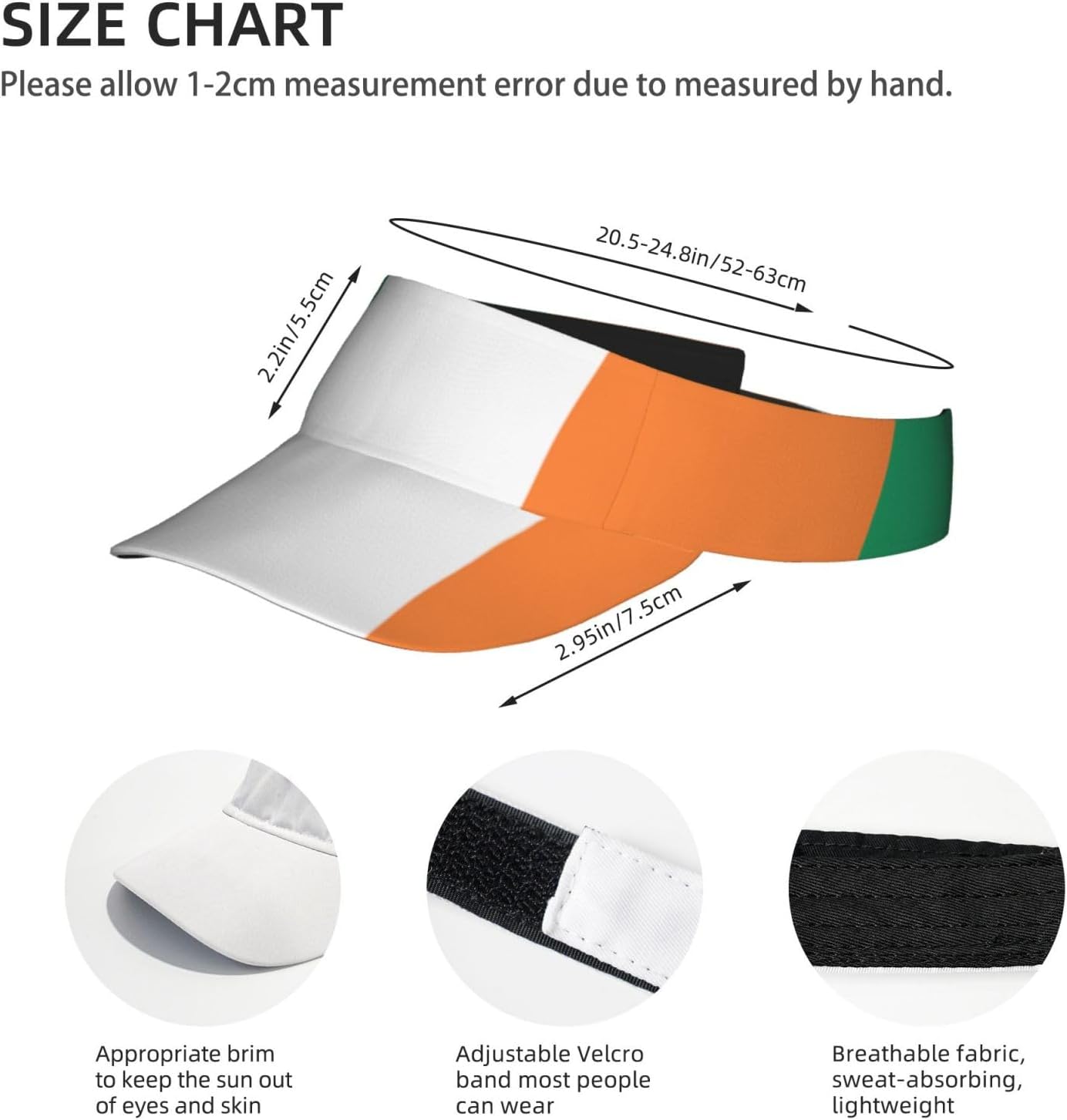 Irish Flag Print Sports Sun Visor Hats Adjustable Running Golf Tennis Sun Cap for Women Men Black