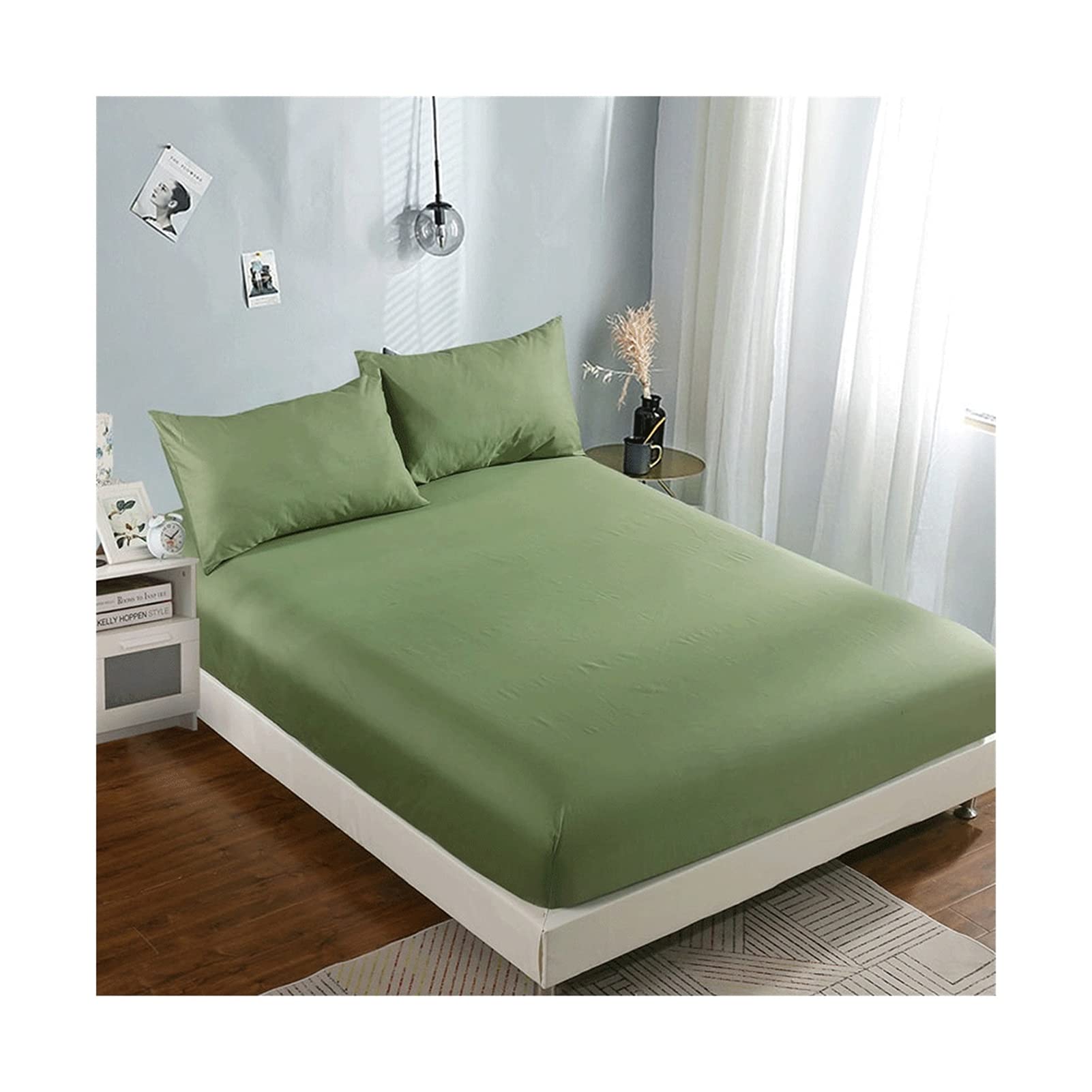 Drap de lit toucher doux BLUNOA drap-housse vert 180x200 bonnet 22cm