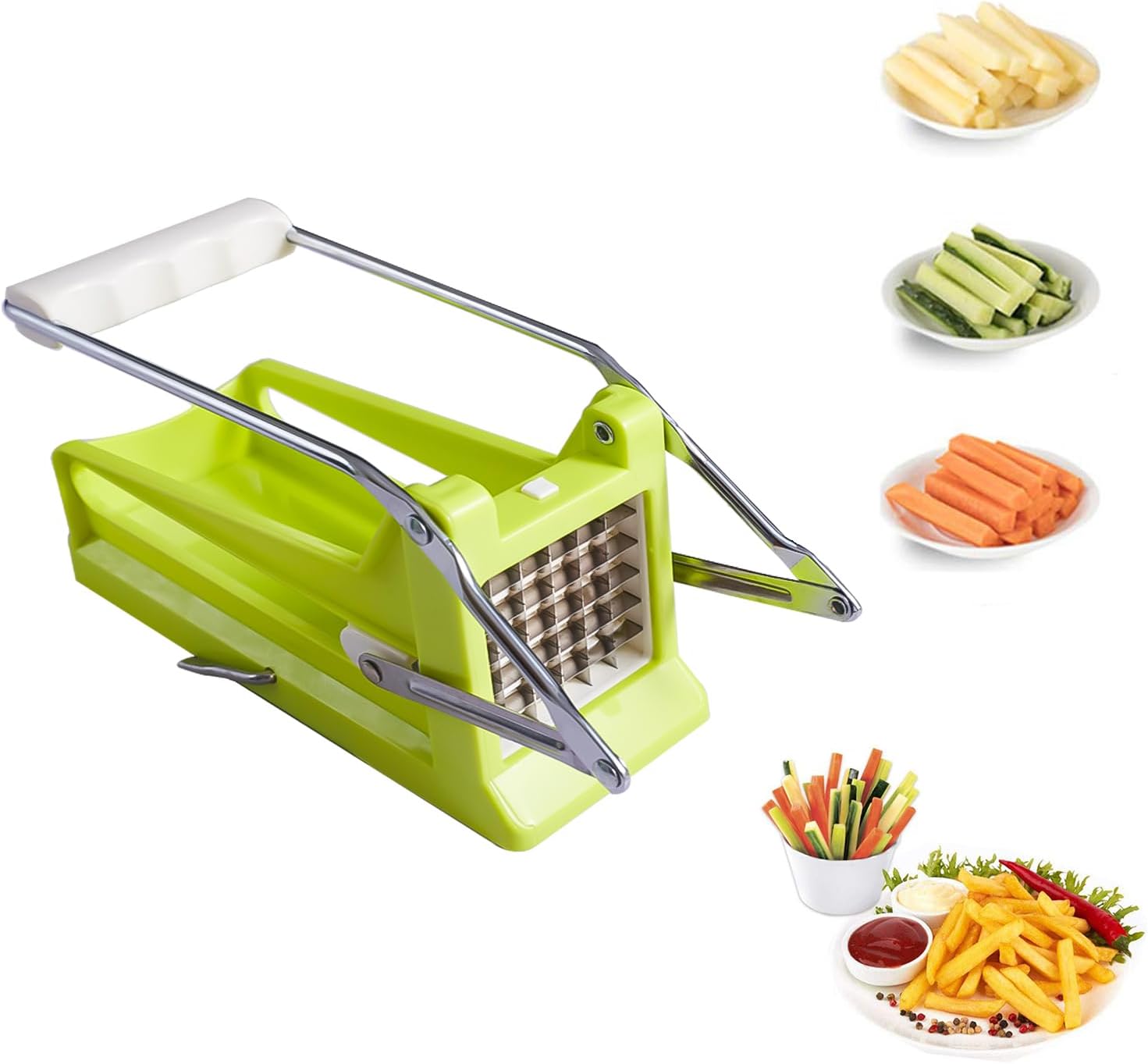 French Fry Cutter, Potato Slicer French Fries with 2 Different Sizes Stainless Steel Blades and No-Slip Suction Base for Potatoes Carrots Cucumbers