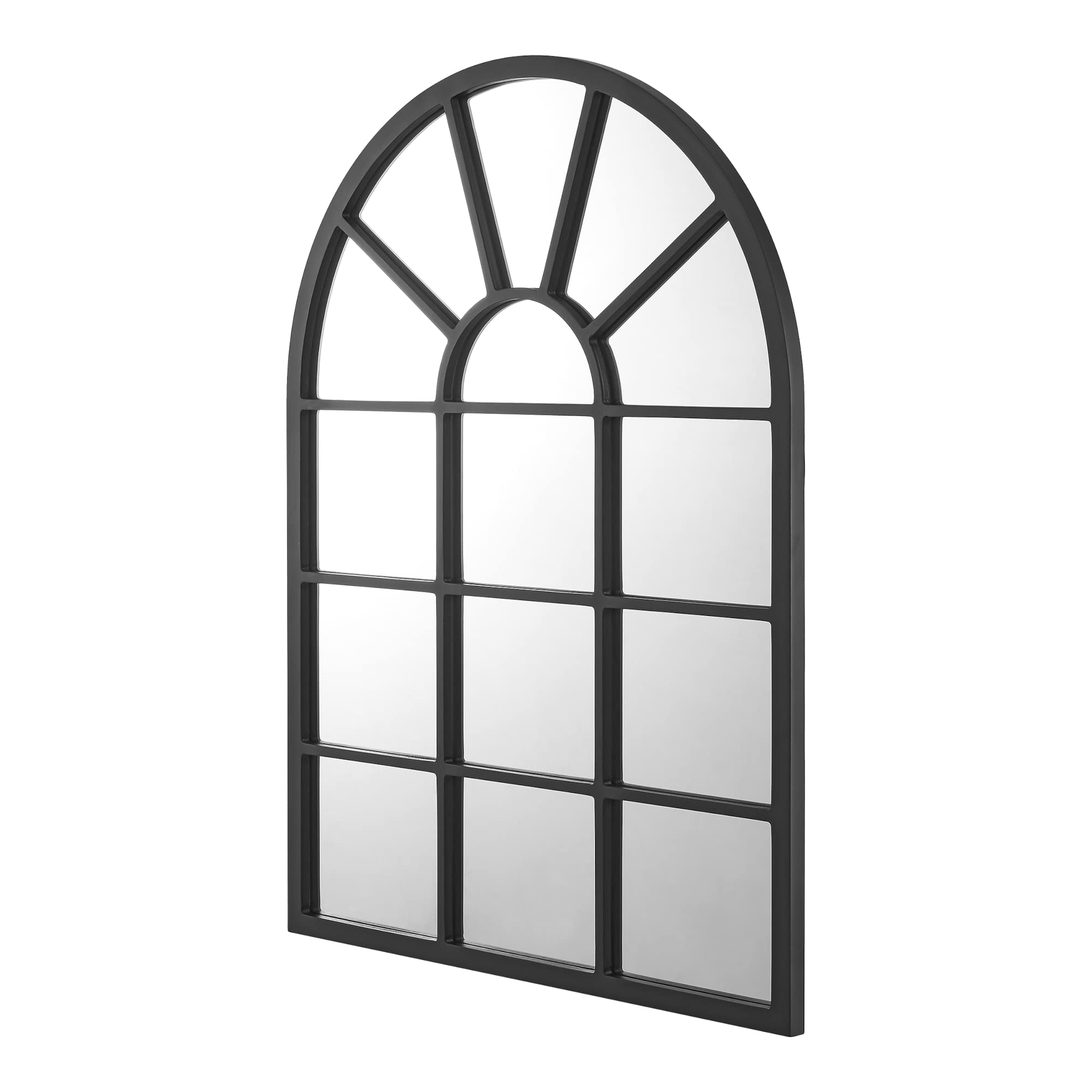 [en.casa] Miroir Mural Design Stylé Forme Fenêtre Arrondie pour Salon Chambre Entrée Salle de Bain Intemporel Moderne MDF 80 x 60 cm Noir Mat