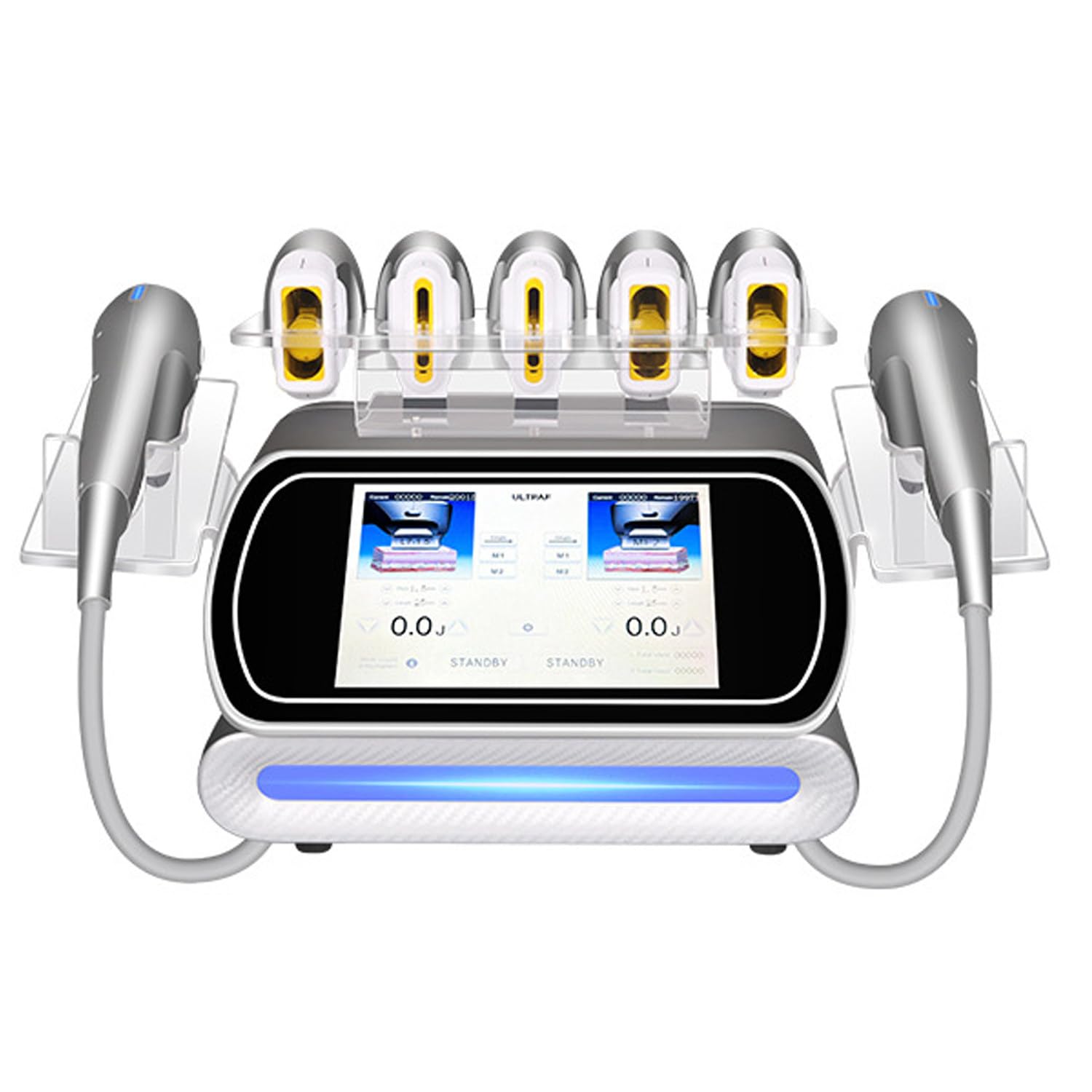 Apparecchio 7 in 1 per rassodare la Pelle Corpo,Apparecchio Lifting Viso, con 7D-Hifu ad Alta intensità,Energia Regolabile per Viso 0,1-2,5J e Corpo 0,1-3,0J,con 2 manipoli Hifu High + 7 sonde