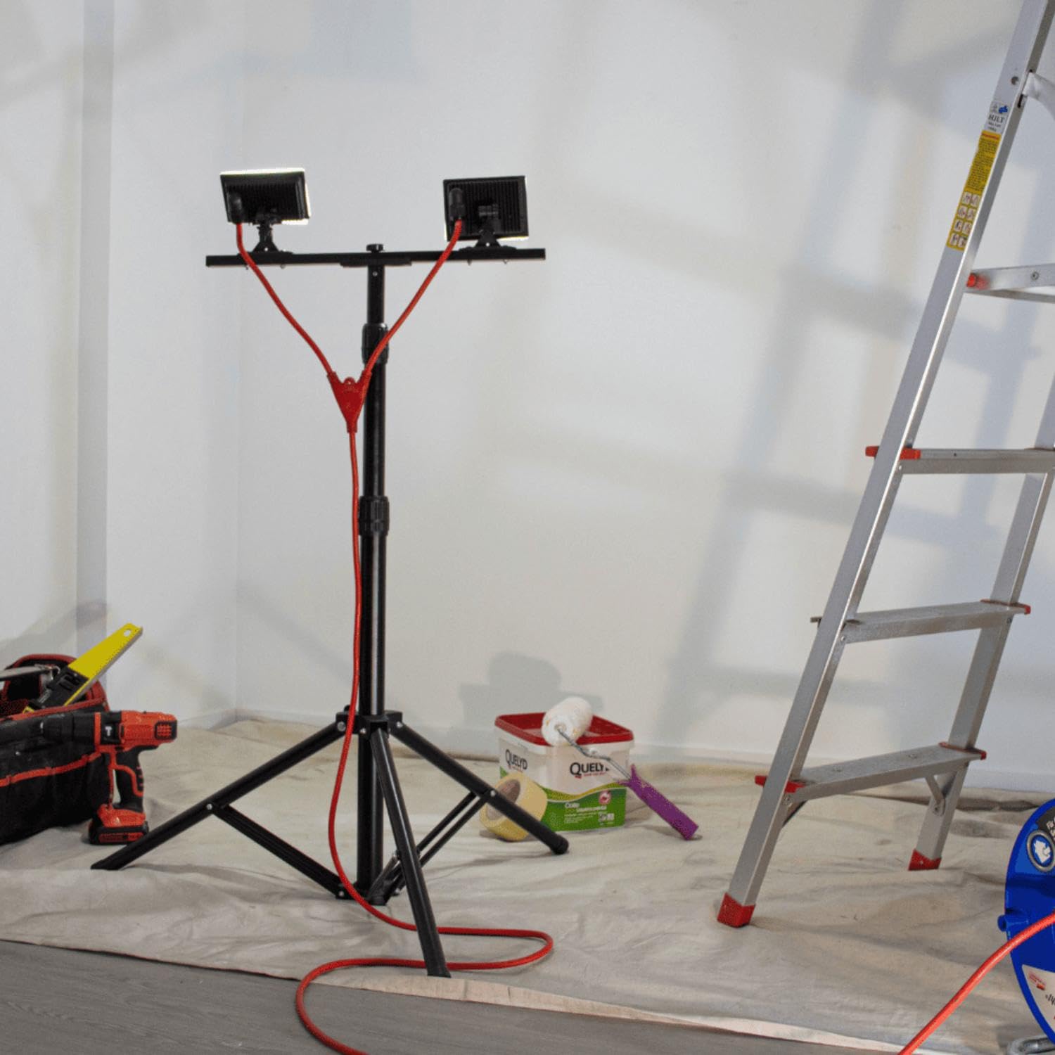 Projecteur de Chantier LED sur Pied, Filaire, x2 Projecteurs, 40 W, 2800 Lumens