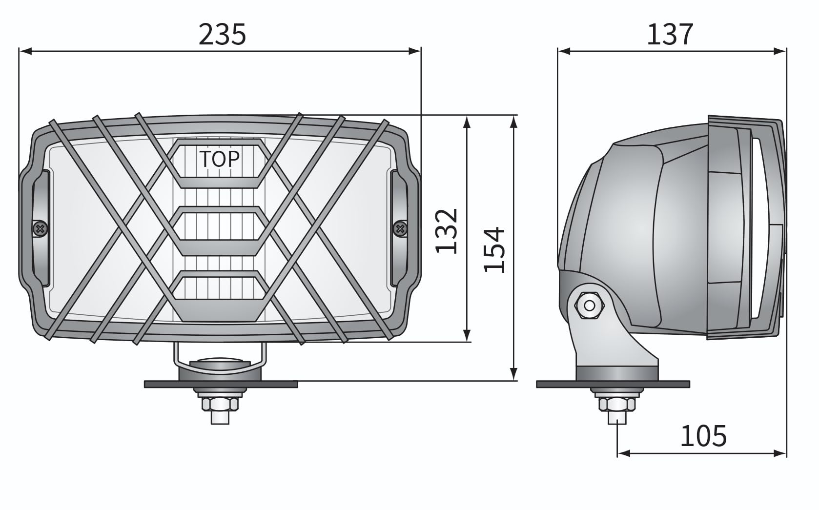 Matel Service 2x Fernscheinwerfer H3 220x123x120 mm E20 für Traktor LKW Nutzfahrzeug – Chrom Klarglas mit Schutzgitter ohne Glühlampen