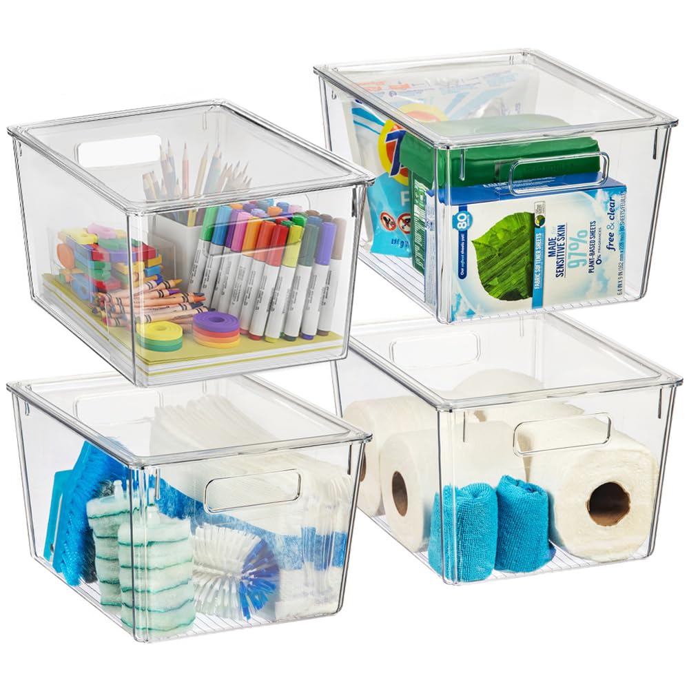 Plastic Storage Bins with Lids X-Large – Perfect Kitchen Organization, Desk Organizer or Pantry Storage – Desktop Organizer, Pantry Organization and Storage Bins, Cabinet Organizers