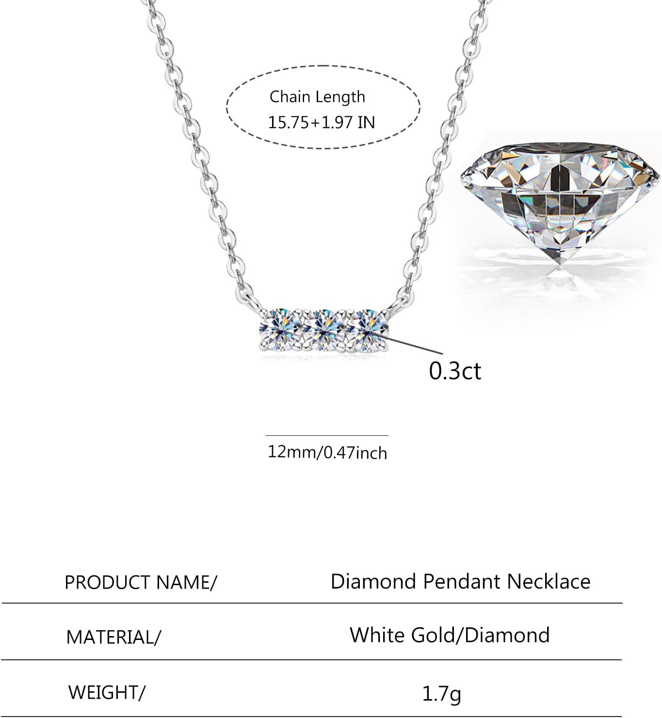 14K Gold over S925 Sterling Silver Women's Diamond Pendant Necklace, VVS1 D-Color, Graceful Gift for Valentine's Day