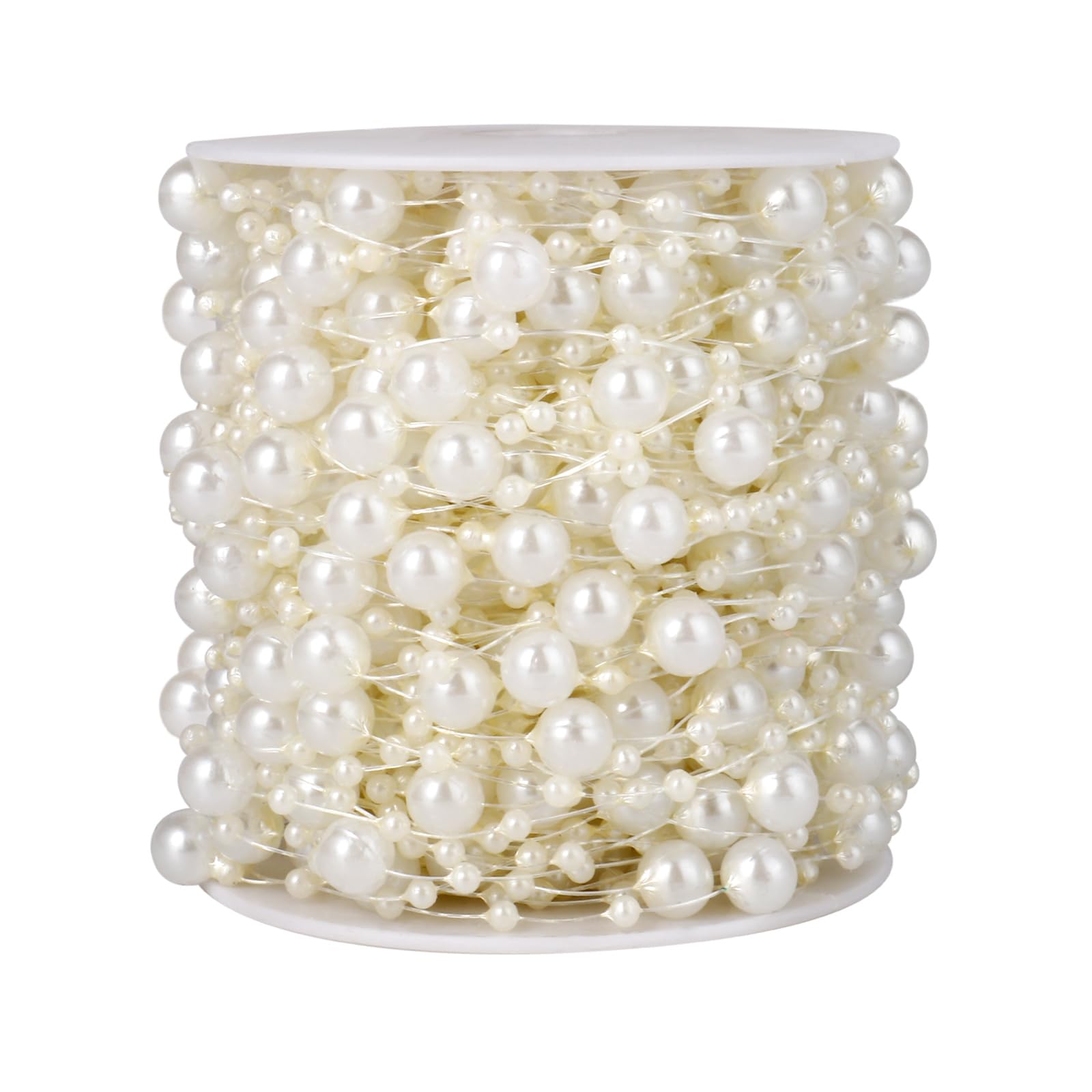 98FT 8mm 3mm Ivory Faux Pearl Beads String Garland Roll Bulk for DIY Craft