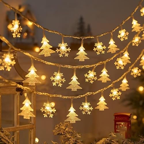 Snowflake Fairy Lights 6M 40LEDS Battery Powered String Lights Christmas Tree Lights Camping Fairy Lights for Tents Battery fairy lights Indoor&Outdoor christmas Decorations Xmas Valentine's Day