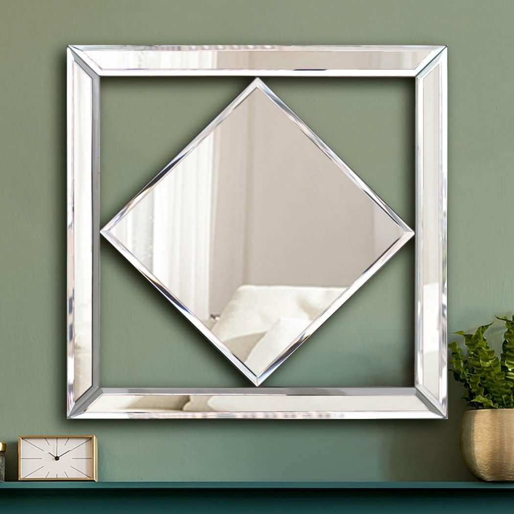 ALLARTONLY Square Mirrored Wall Decor Decorative Mirror WallMounted