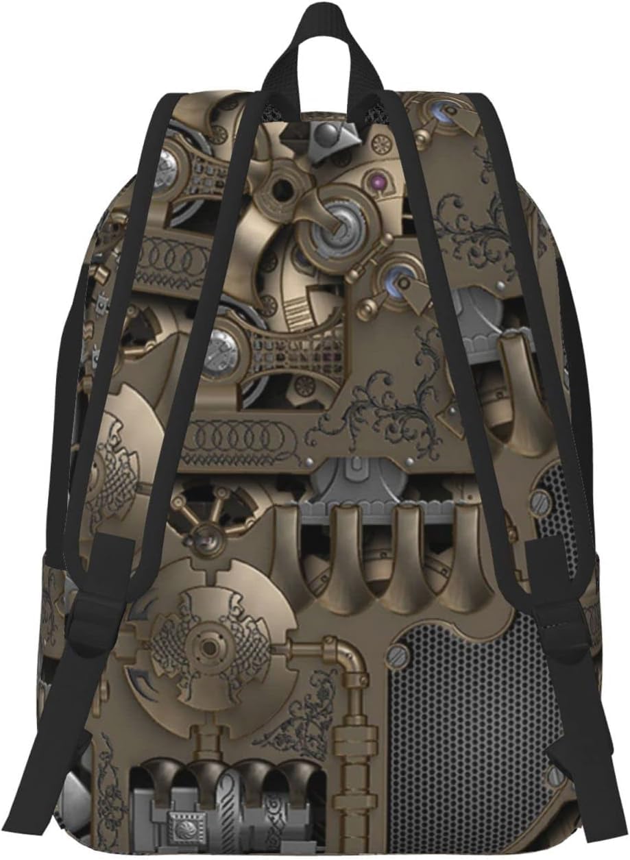 Styl Casual Lekki Steampunkowy Mechaniczny Sprzęt Płócienny Plecak Tornister Plecak Podróżny, Black, M