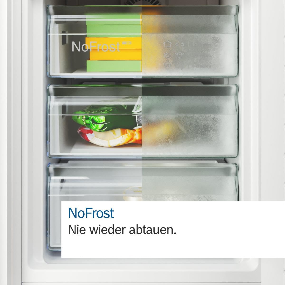 Bosch Serie 4 Kühl-Gefrier-Kombination 203 x 60 cm NoFrost KGN392WCF | VitaFresh XXL Frischesystem hält Obst und Gemüse länger knackig, LED-Beleuchtung, zwei getrennte Kühlkreisläufe, SuperKühlen