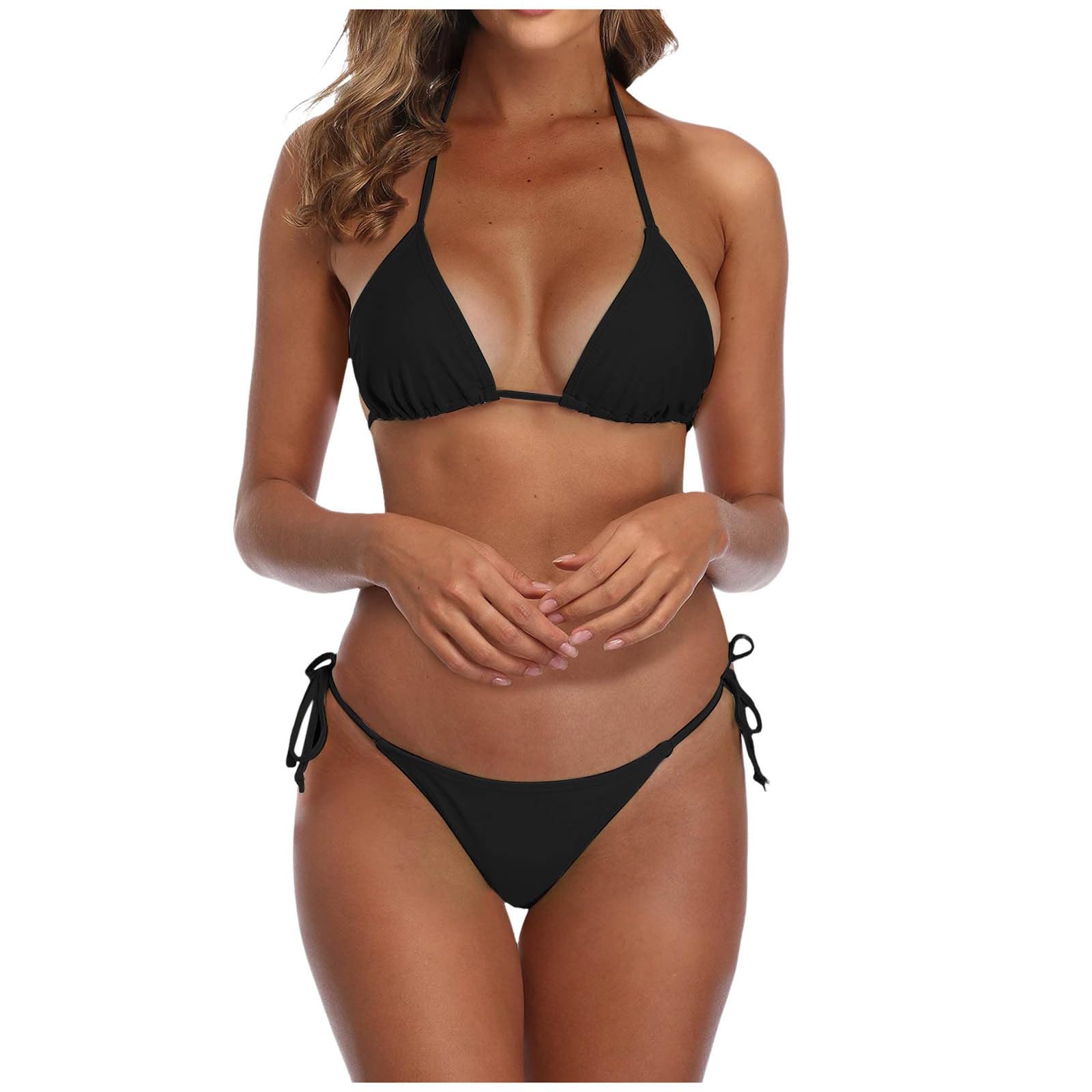Générique 2024 New - Bikini Traje de baño para las mujeres negro tanga Bikinis traje de baño triángulo superior trajes de baño trajes de baño cortos chic