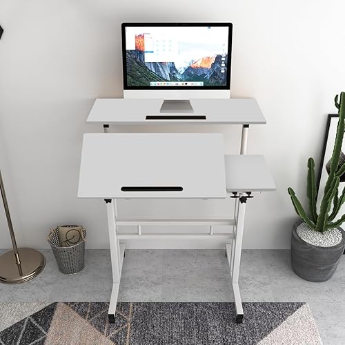 Miniatura 10 de DlandHome Escritorio para computadora, escritorio ajustable con ruedas, escritorio de pie, 31.5 pulgadas de largo x 23.6 pulgadas de ancho x 26.4 a