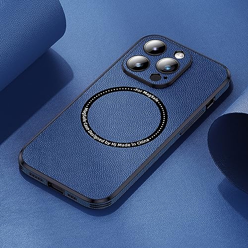 Coque iPhone 11 Pro Max cuir bleu avec charge magnétique Magsafe