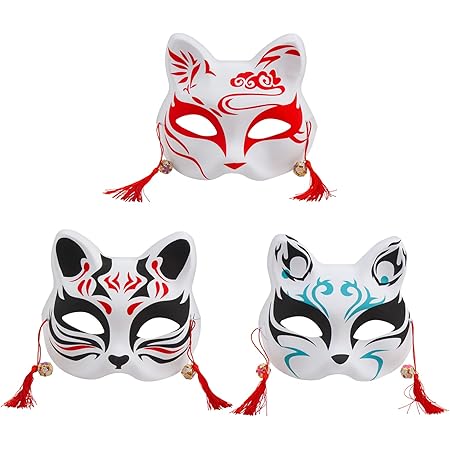Amazon Stylecos 狐面 狐 お面 半面 マスク コスプレ ハンドメイド 紙パルプ製 和風色彩 桃色 コスプレ 仮装 通販