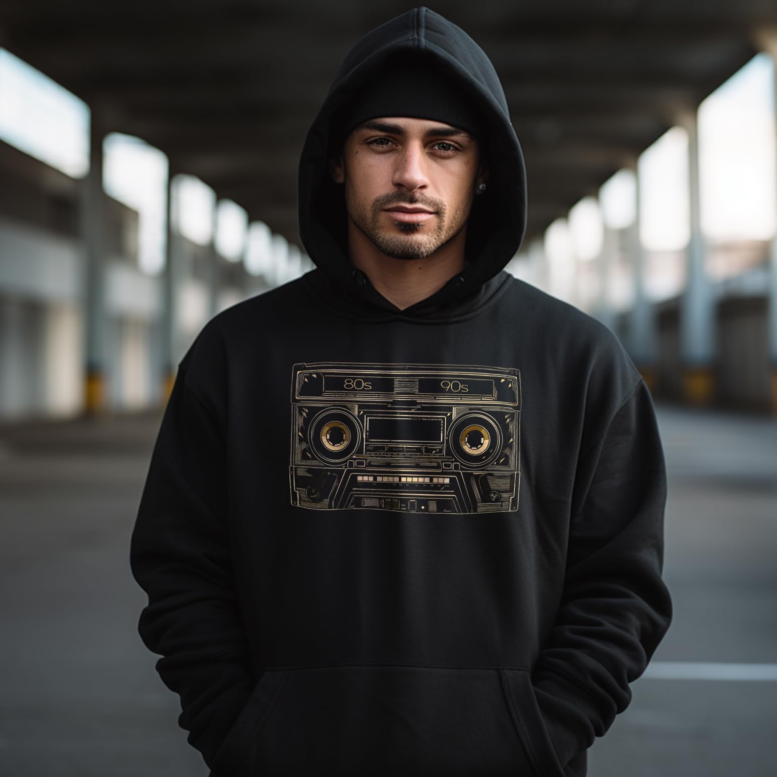 MAKAYA Hoodie da Uomo con Motivo Hip Hop Felpa con Cappuccio con Cassetta Tape Mixtape Pullover Maglione Sweatshirt