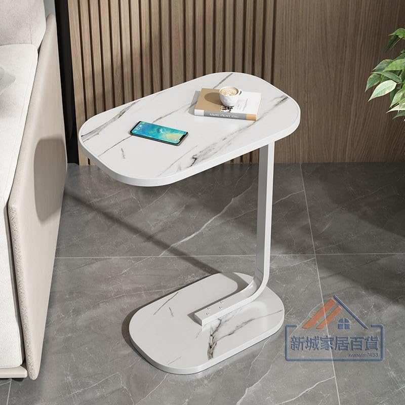 Image of Owme Adjustable Table Stands Couch Side Table, Swivel TV Tray Table, 360 Top Moving C-Shaped End Table, Small Center Table for Home Office Balcony | Storage Organizer - White, Rectangular
