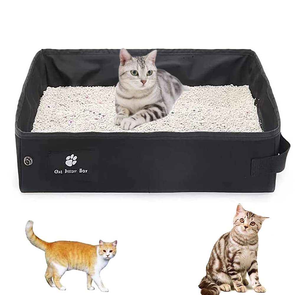 Caja de Arena Portátil, Caja de Arena Impermeable, Caja de Arena Portátil Plegable, Caja de Arena Impermeable Plegable, para Viajes al Aire Libre con Mascotas, Negro, 45 * 35 * 12cm