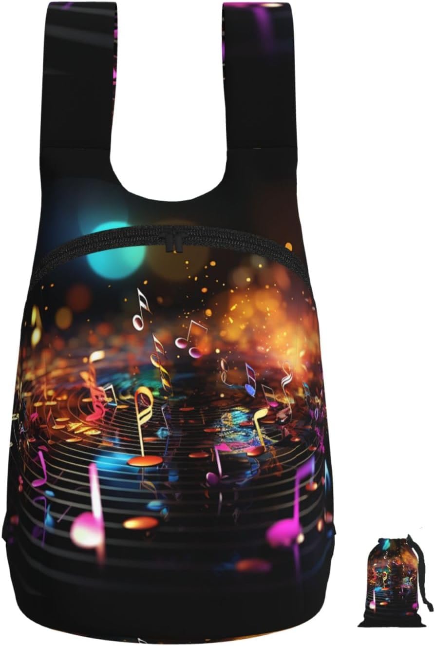 Colorful Music Notes Backpack - Lightweight 16L Foldable Hiking Daypack Packable Back Pack Travel Bag Zipper