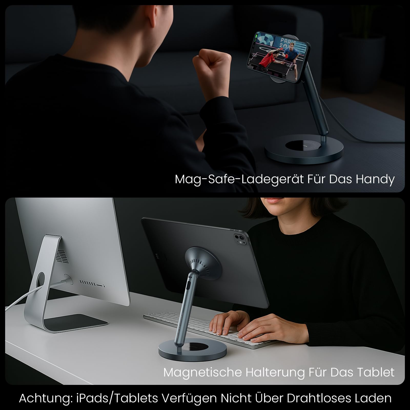 Nillkin Magnetischer Tablet Ständer Für iPad Pro & Air, Aluminium iPad Ständer Inkl. Starkem Magnetring, 360° Drehbare Basis, Verstellbar, Super Stabil, MagSafe Ladestation Für iPhone