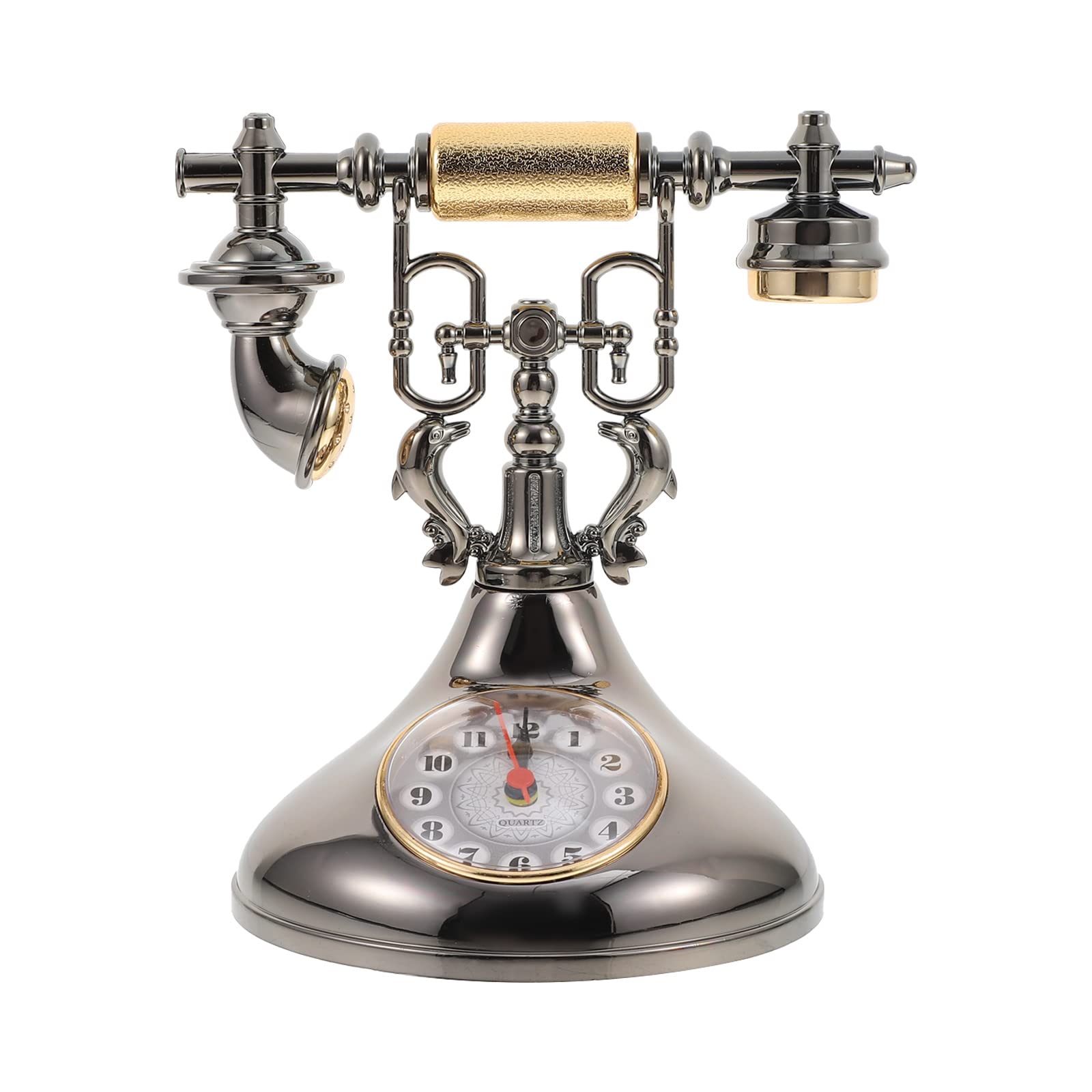 Reloj de escritorio retro con forma de teléfono para decorar la mesa de noche del dormitorio