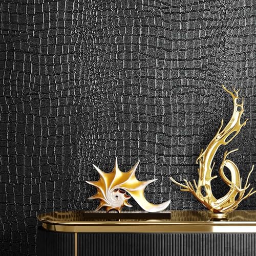 Black Alligator Textured Peel and Stick Wallpaper Embossed Dark Wall Paper