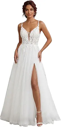 Chiffon A-Line Wedding Dress with Lace Applique for Women