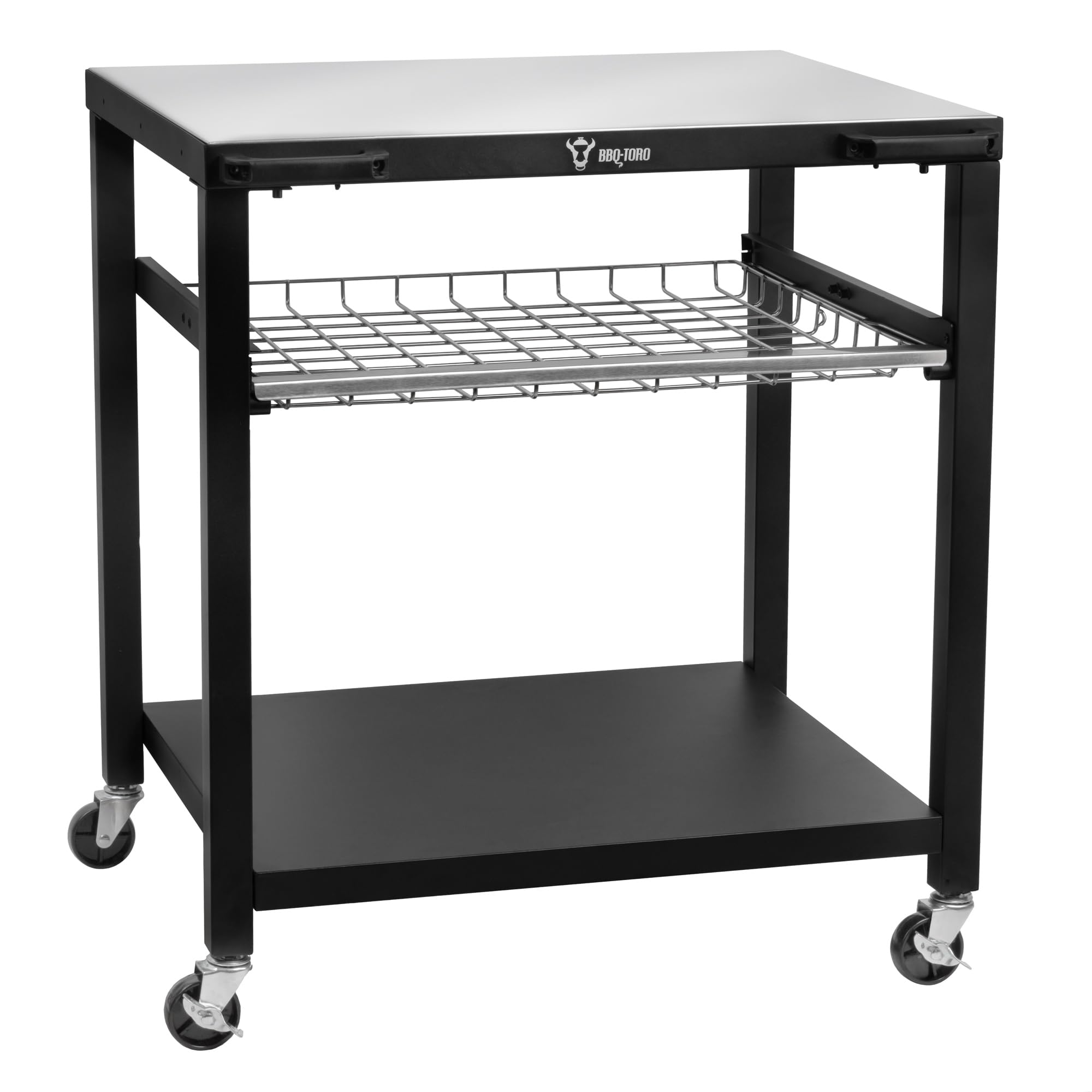 BBQ-Toro Chariot de barbecue 80 x 65,5 x 86,5 cm - Noir - Table de barbecue avec grande surface de travail - Table d'appoint pour barbecue d'extérieur - Table de barbecue d'extérieur (tiroir grillagé)