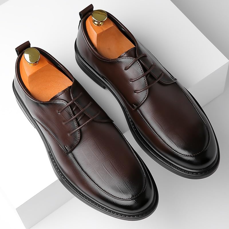 Scarpe eleganti oxford da uomo Stringate Punta tonda brunita Grembiule in ecopelle Scarpe derby Tacco largo Suola in gomma Basso resistente antiscivolo Classico