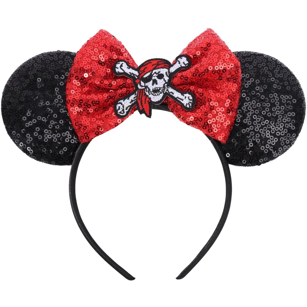 ETLUK Pirate Headband, Mouse Ears with Sequin Bow for Women Boys Girls, Womens Pirate Costume for Cosplay Accessories Party Decorations