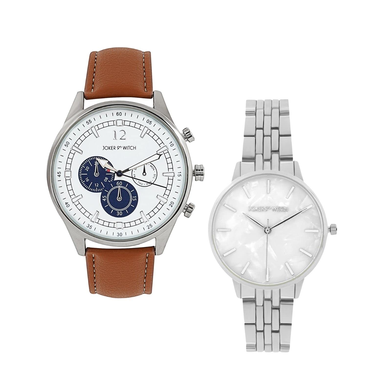 Joker & Witch Leather Cranberry & Apple Couple Analogue Watches, White Dial, Brown Band (B0BVB4N11G) Amazon Price History, Amazon Price Tracker