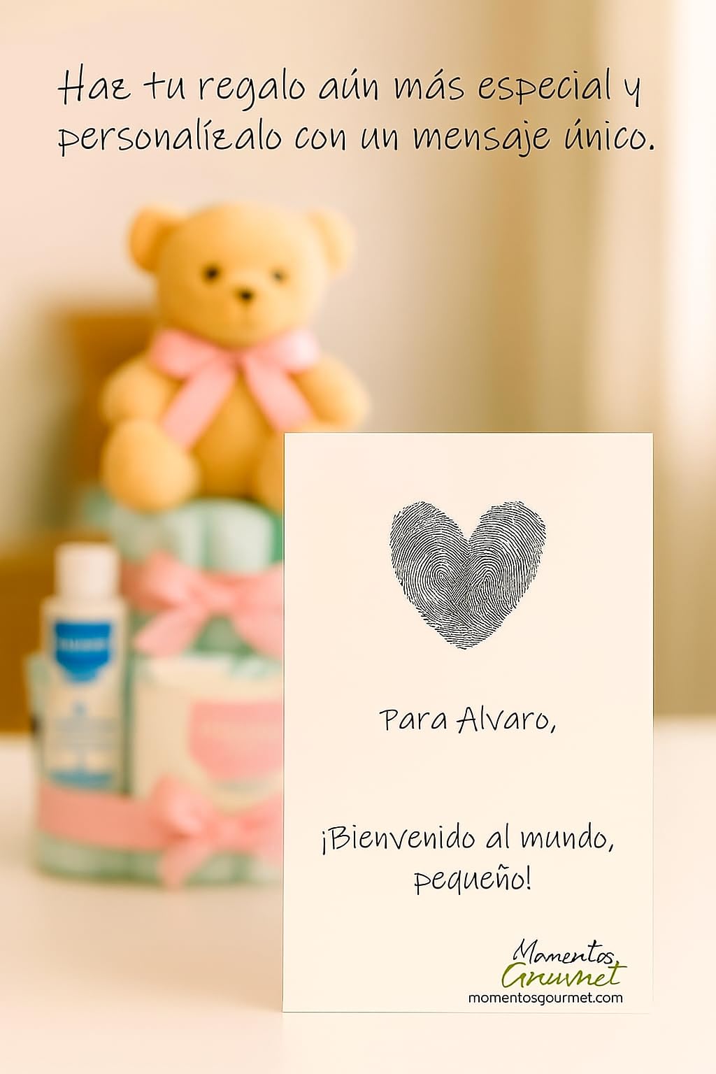 Tarta de pañales Rosa Momentosgourmet con productos para el bebé