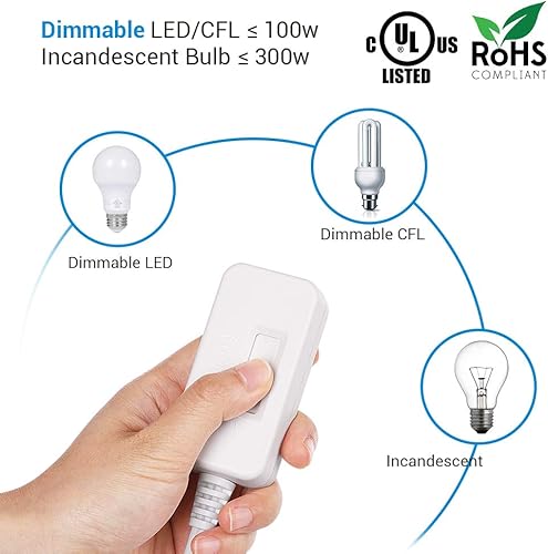 Miniatura 6 de DEWENWILS Lámpara de mesa de noche, lámpara de mesa con trípode de madera con pantalla de tela de lino, interruptor de atenuación en línea de mesa y