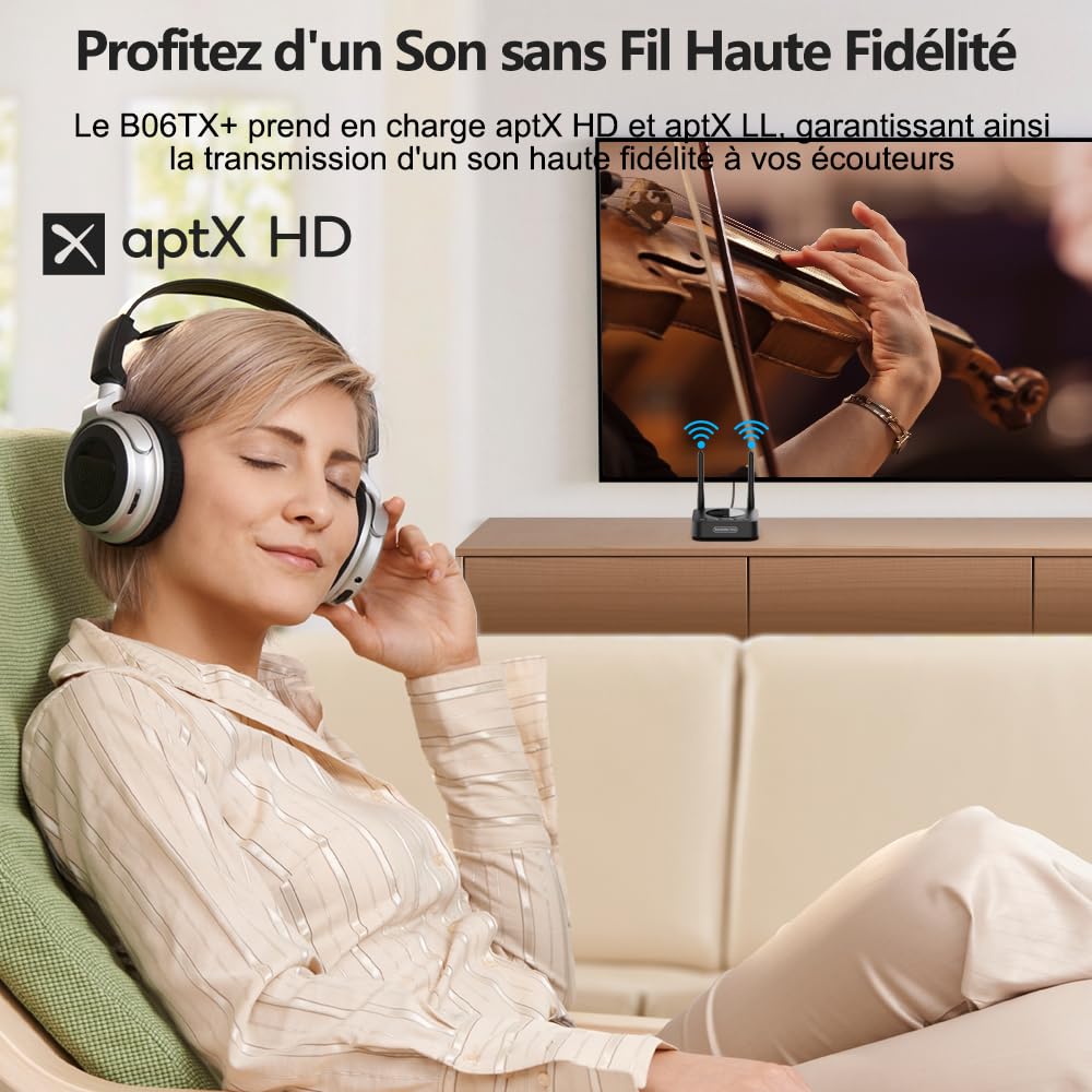 1Mii B06TX+ Émetteur Audio Bluetooth 5.3 pour TV avec Écran Visuel