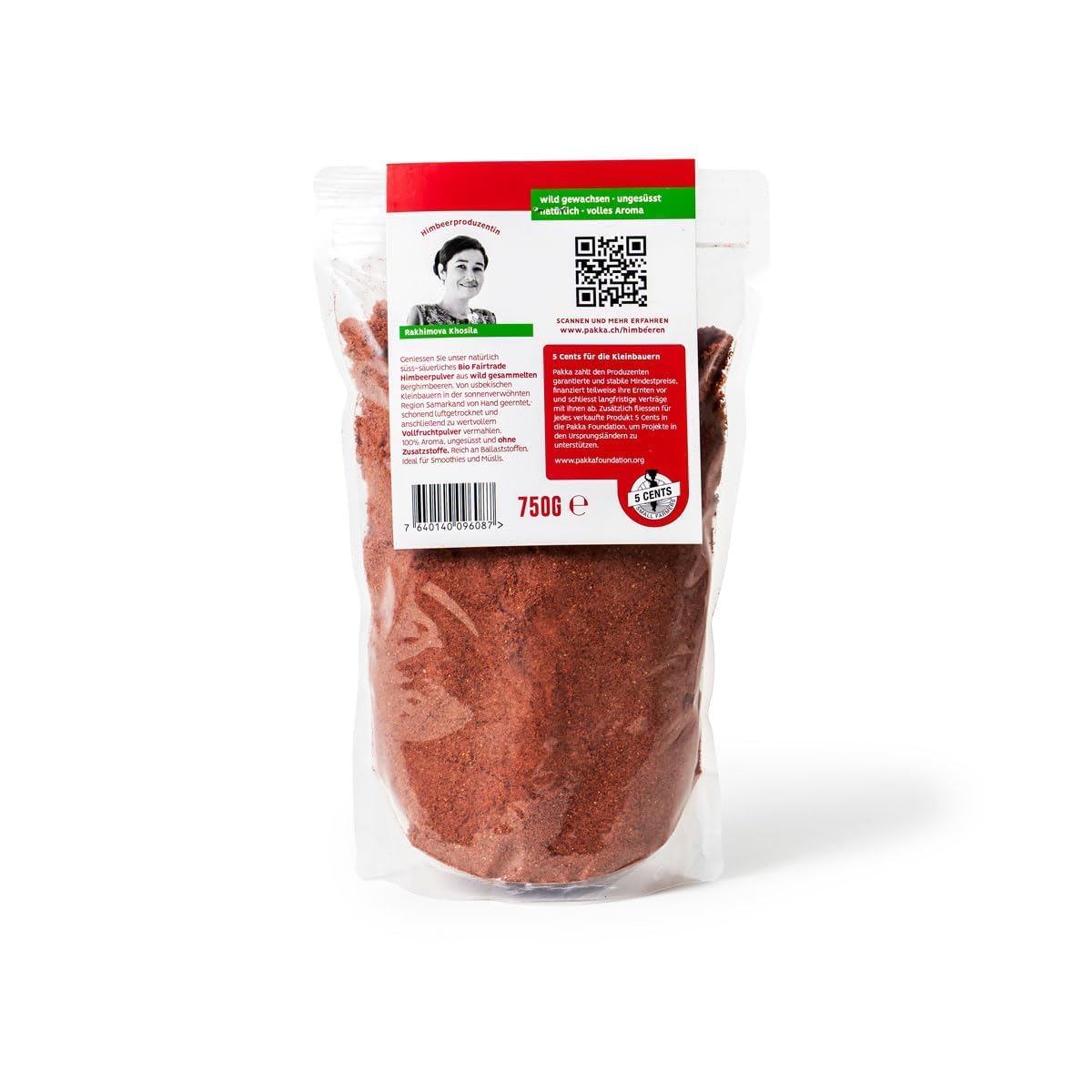 PAKKA - Bio Fairtrade Himbeeren Pulver, Himbeerpulver, sonnengetrocknet, ungeölt, ohne Schwefelzusatz und ungesüßt, aus Wildsammlung, direkt von Kleinbauern aus Samarkand in Usbekistan, vegan 750g