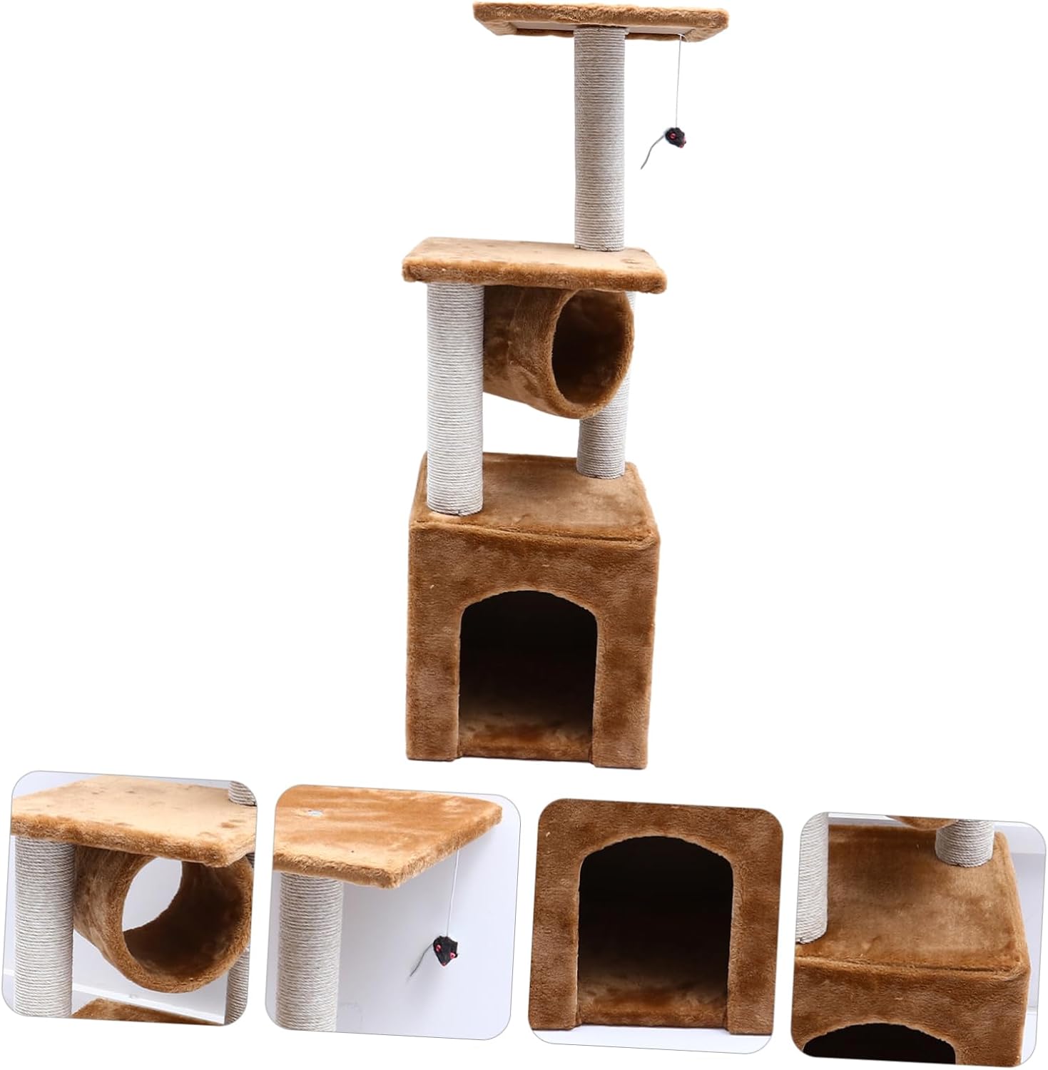 POPETPOP Cat Climbing Frame with Scratch Board Cat Tree for Indoor Cats Flannelette Material Easy to Stylish Design Keeps Furniture Safe from Scratching