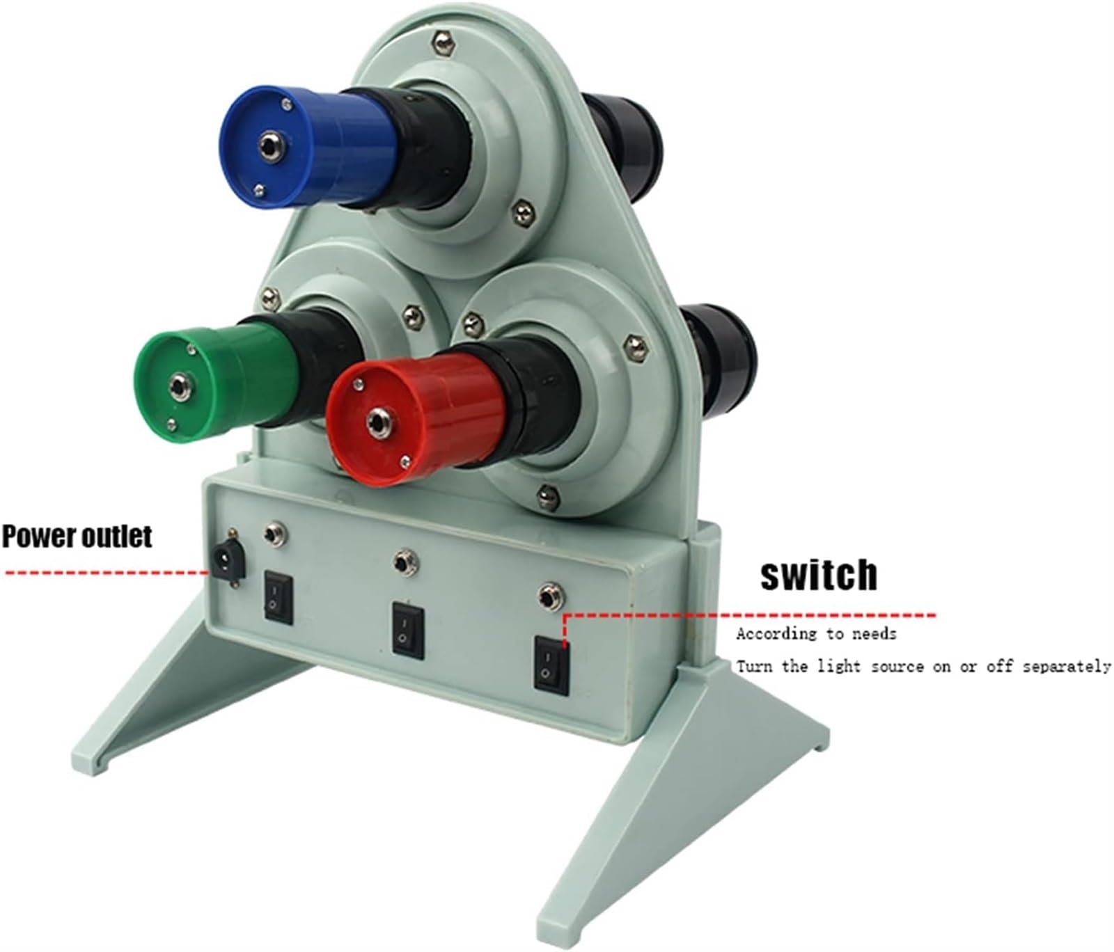Experimentelle Vorrichtung zur Lichtfarbsynthese, Physiklehrmittel zur DREI-Primärfarben-Synthese, Experiment zur DREI-Primärfarben-Synthese, RGB-Farbmodell, Optik-Lehrmaterial