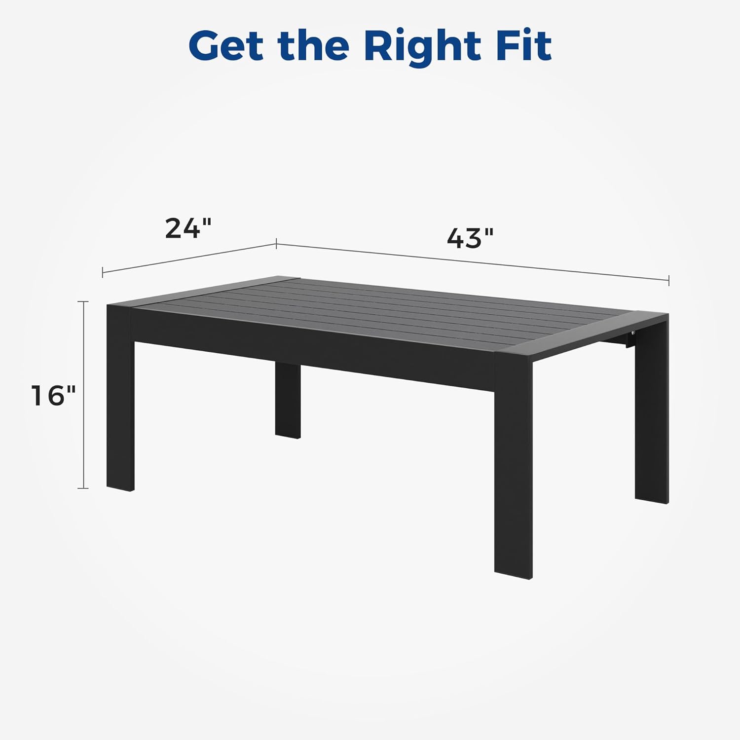 All Weather Aluminum Outdoor Coffee Table, Coffee Table for Outside, Rectangle Patio Coffee Table Black