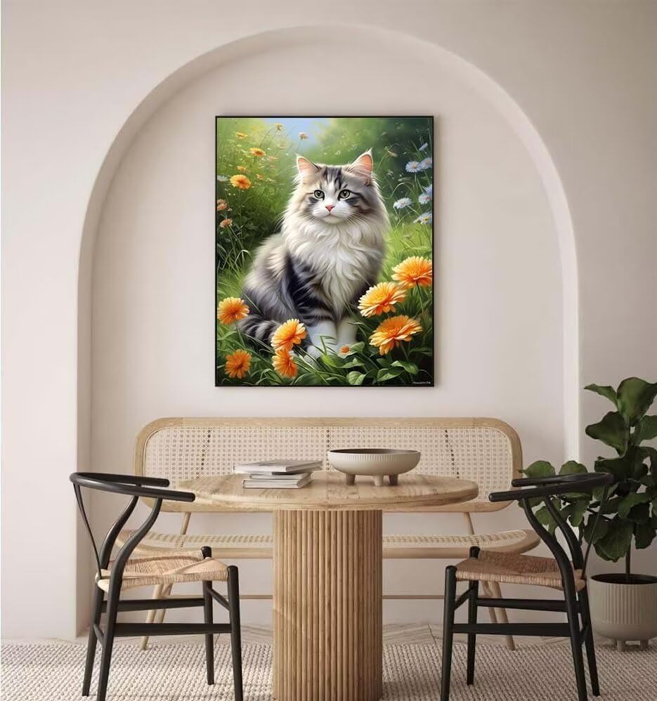 EXQULEG Diamond Painting Gatto 5D Fai Da Te - Kit Grande 50x70cm Con Strass Rotondi - Arte E Artigianato Per Adulti E Bambini