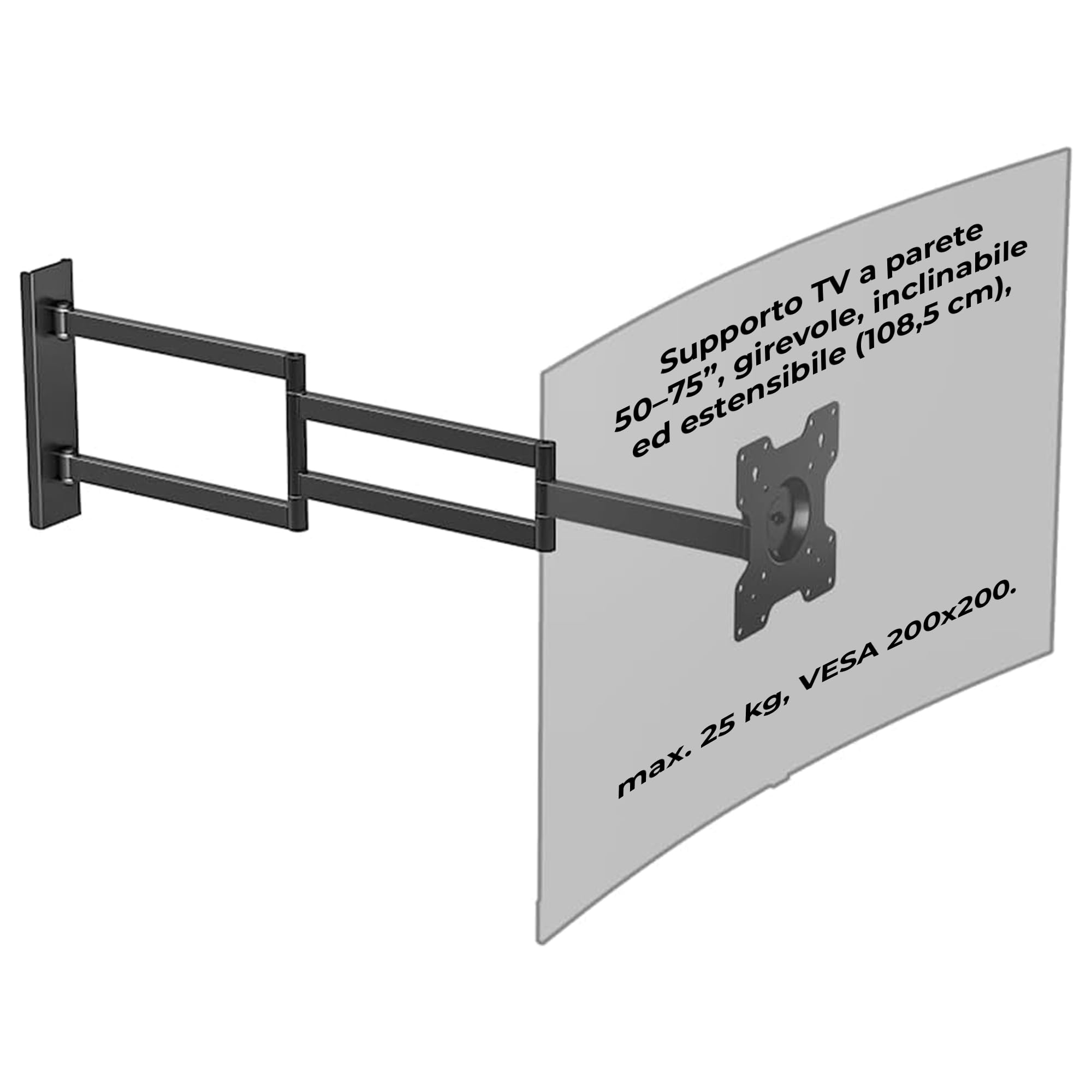 Axis XL 108,5 cm Supporto TV Parete per 50–75 Pollici – Braccio TV Extra Lungo fino a 108,5 cm, Girevole, Inclinabile e Rotazione, Portata 25 kg, VESA fino a 200x200 mm