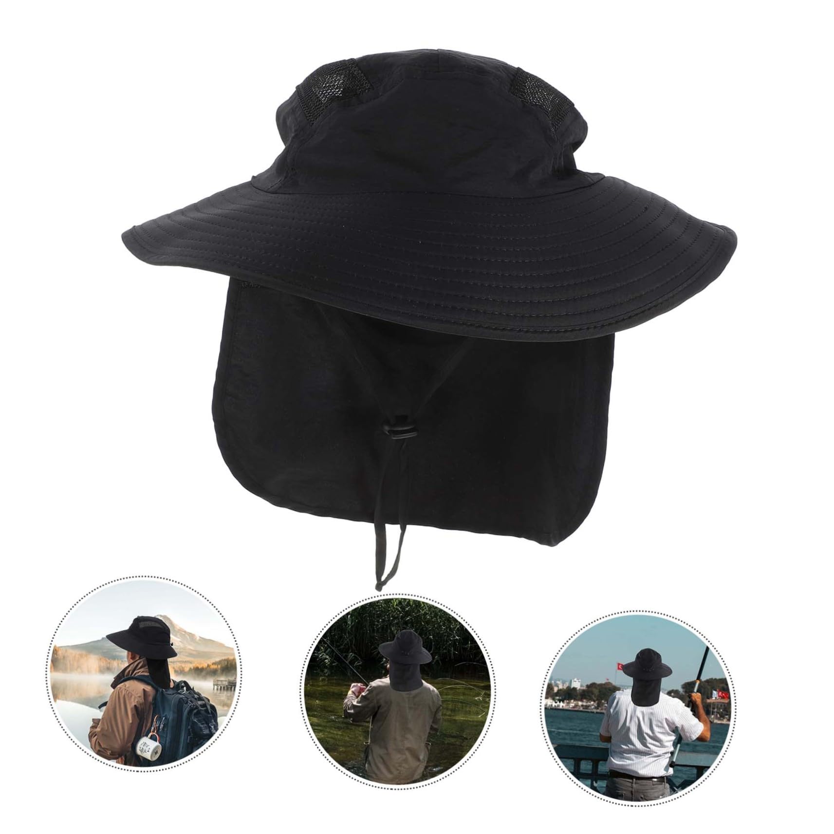 BESPORTBLE 3 Pezzi Cappello da Sole All'aperto Cappello Traspirante Berretto Parasole Berretto da Pesca Cappello da Sole Estivo Cappello Progettato in Rete Berretti da Pesca Stoffa Black