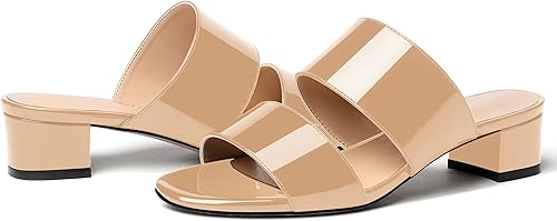 Miniatura 6 de WAYDERNS Sandalias de dos piezas con puntera abierta para mujer, puntera redonda, color sólido, casual, bloque de datación, tacón bajo grueso,