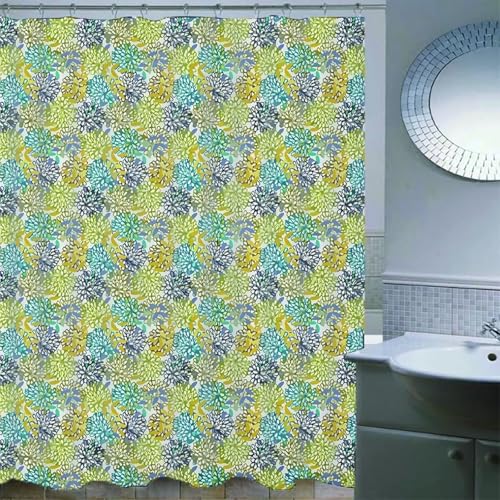 Rideau de douche imperméable séchage rapide textile lavable motif fleuri jaune vert durable