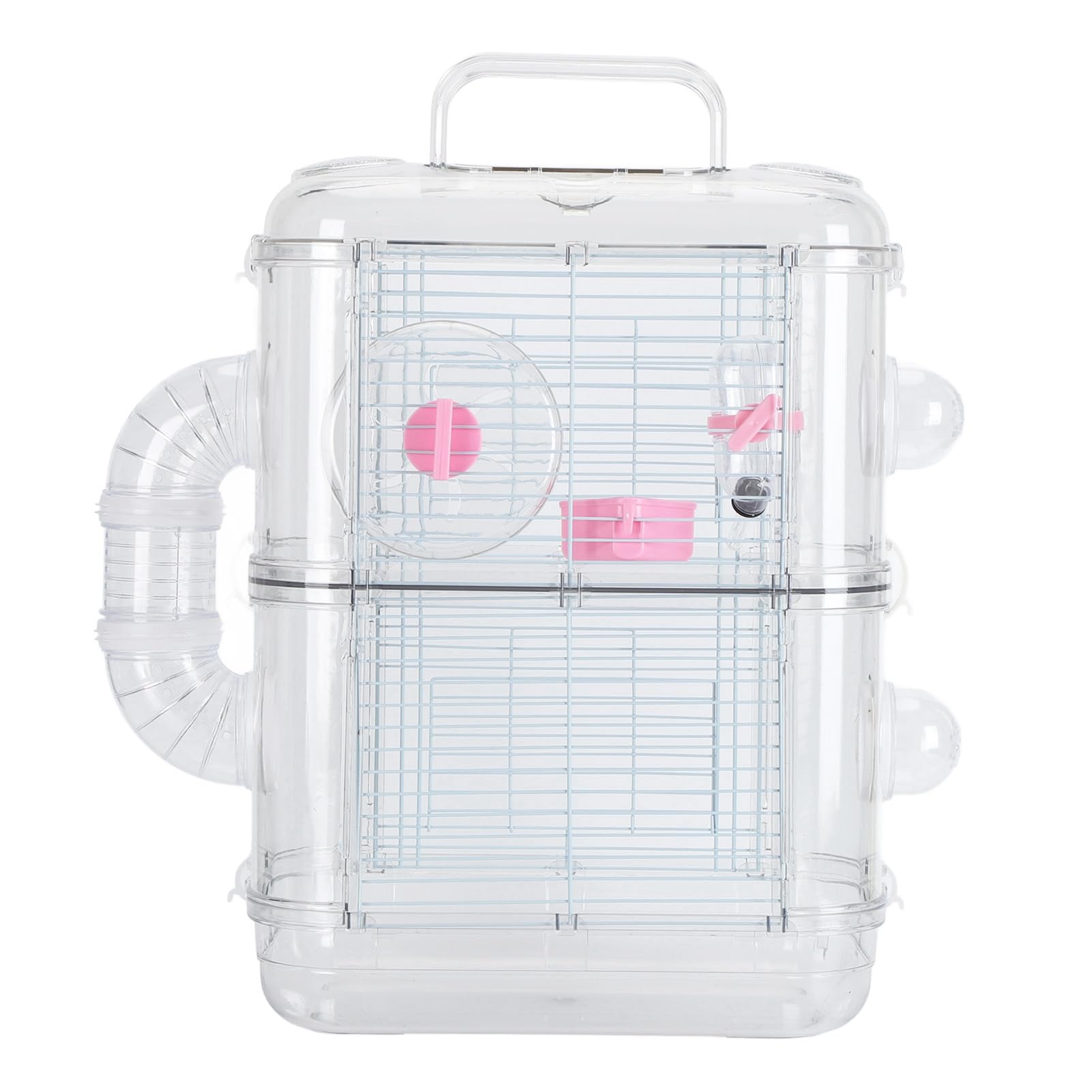 Jaula para hámster de Doble Capa, Jaula Grande con Botella de Agua y Ruedas para Correr, Divertida casa interactiva para Animales pequeños, construcción de ABS y Alambre de Hierro