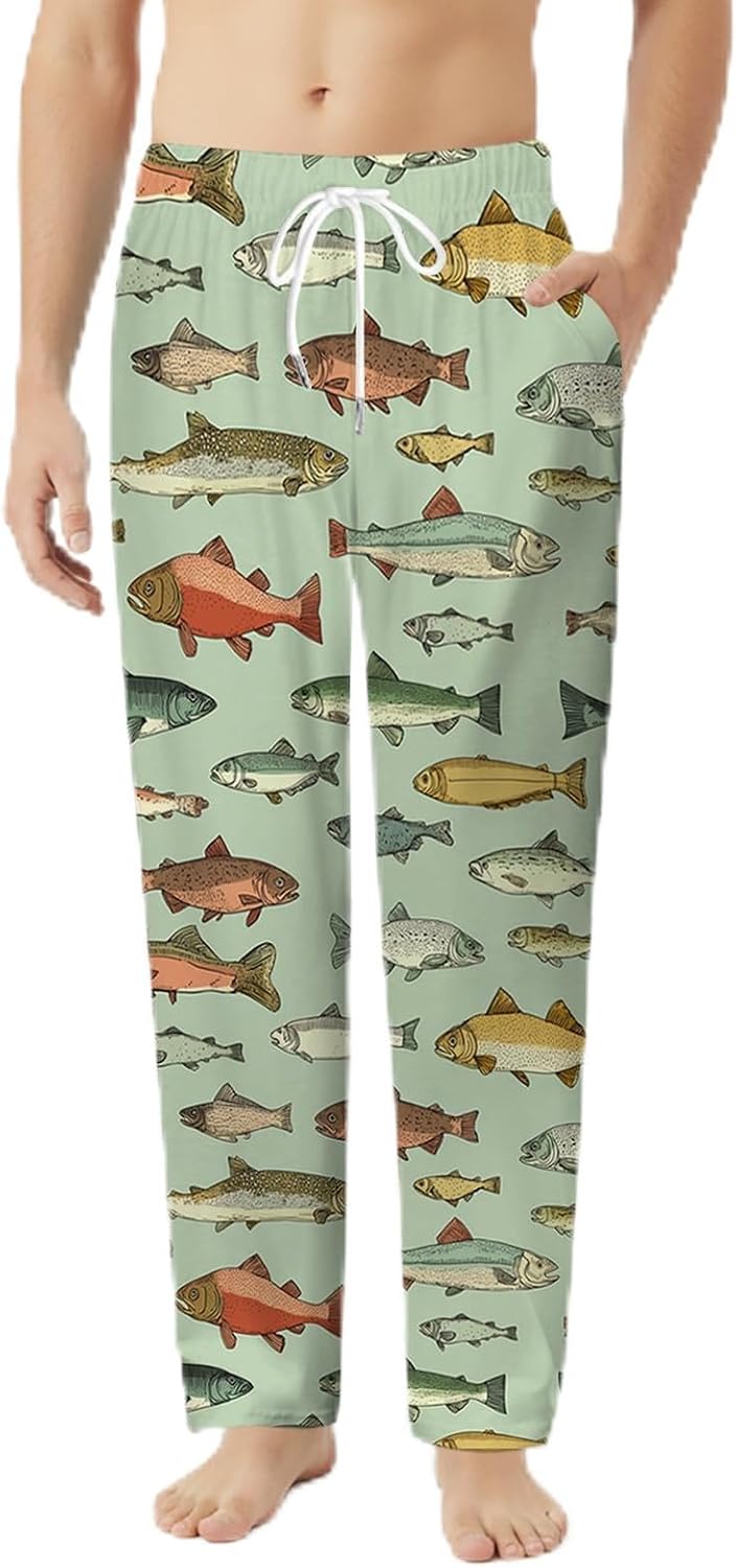GNEW Fish Pajama Pants – Funny Fishing Lover Sleepwear, Cozy Unisex Lounge Pants Gift for Men Women