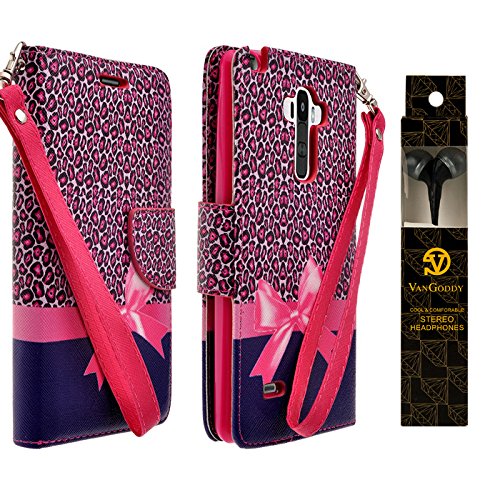 Design Wallet Cellphone Case Credit Card Holder for LG V10 Smartphone with Wrisp Strap and Headphone w Mic