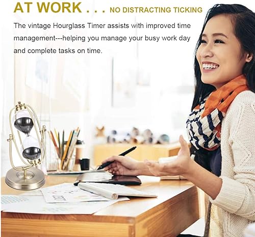 Miniatura 5 de SuLiao Temporizador de reloj de arena, reloj de arena de metal de 30 minutos, vidrio de arena de latón para decoración de escritorio
