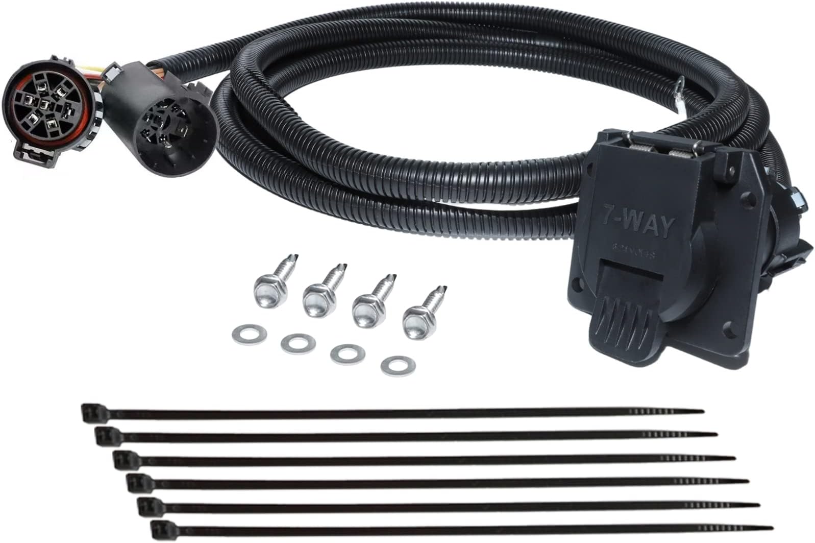 MECMO Truck Bed 7-Pin Trailer Wiring Harness Extension 7ft for Chevy Silverado, for Ford F150 F250 F350, GMC Sierra, GM, Ram 1500 2500 3500, Nissan Titan, Toyota Tundra, 5th Wheel or Gooseneck Trailer