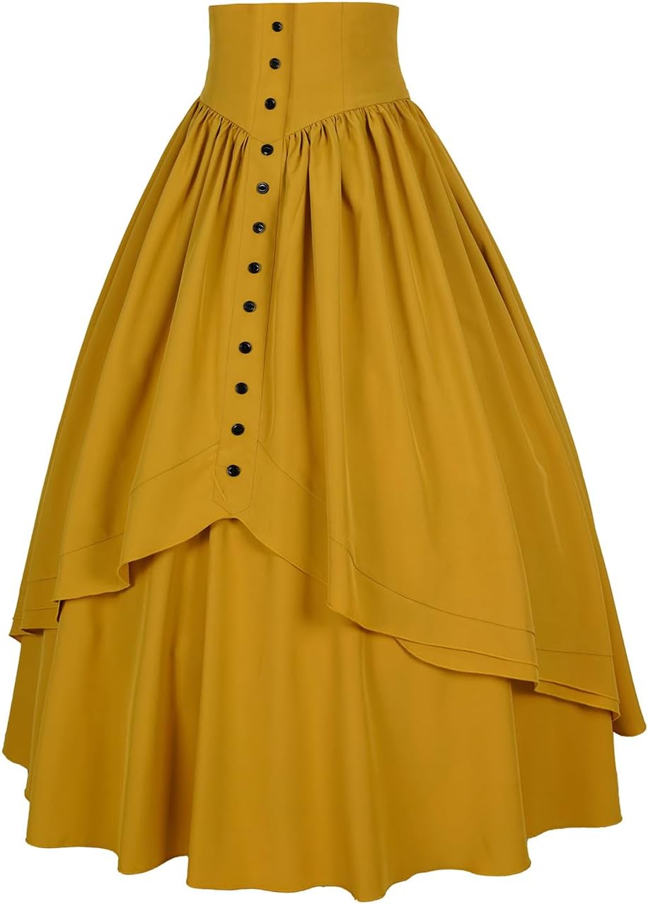 Women Victorian Skirt Medieval Renaissance Peasant Skirt Floor High Waisted Fluttering Long Skirt - Image 2