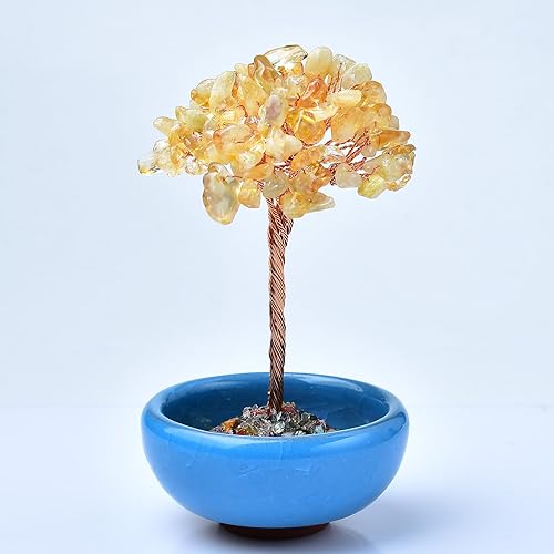 WUYOUSHI Citrine Healing Crystal Tree Natural Reiki Gemstone Tree Ceramic Base Copper Wire Tree Life Home Decor Spiritual Energy Meditation Gift for